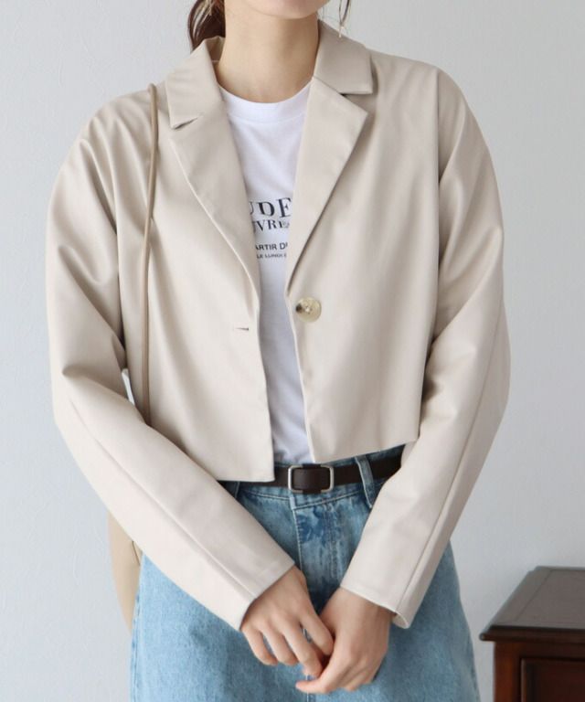 日本 BLUE EAST - 俐落短版西裝外套-米白