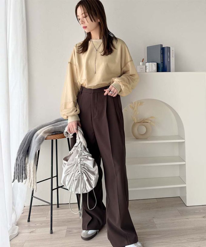 日本 Classical Elf - Java 透膚薄紗層次上衣-背後標籤印花-燕麥灰