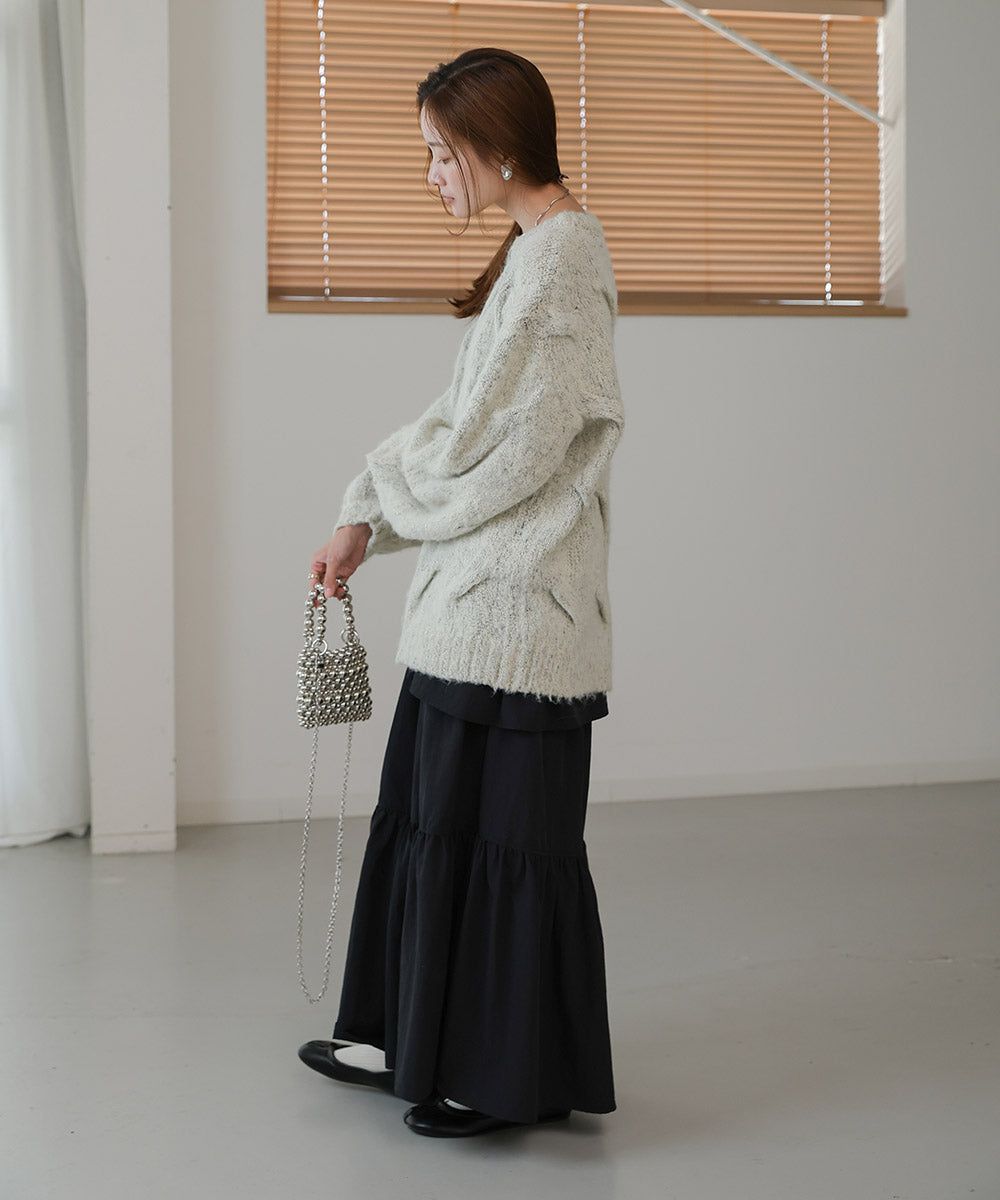 日本 Bab - 季節感立體麻花大寬袖針織上衣-深灰