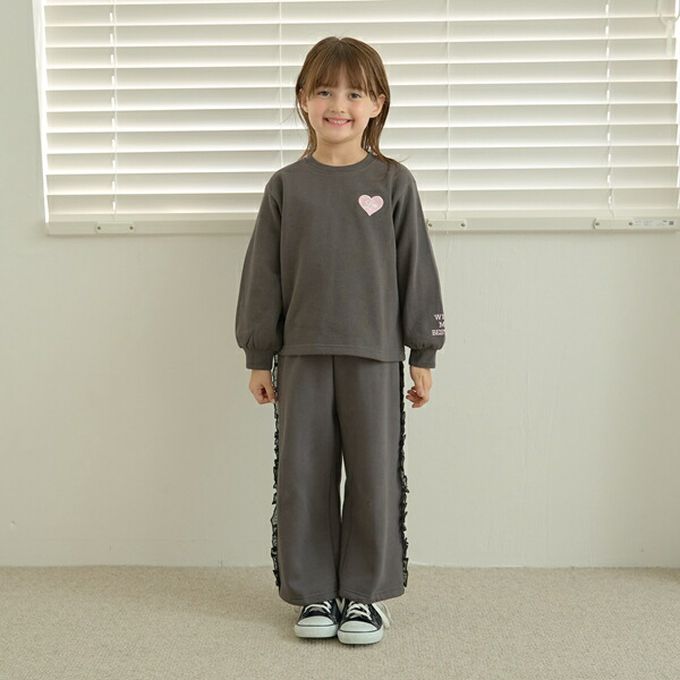 日本 Lycee mine - 側邊薄紗荷葉休閒長褲(不易起毛球)-炭灰