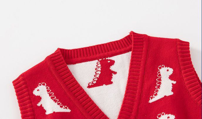 WELLKIDS - V領針織開衫背心-滿版小恐龍-黃色