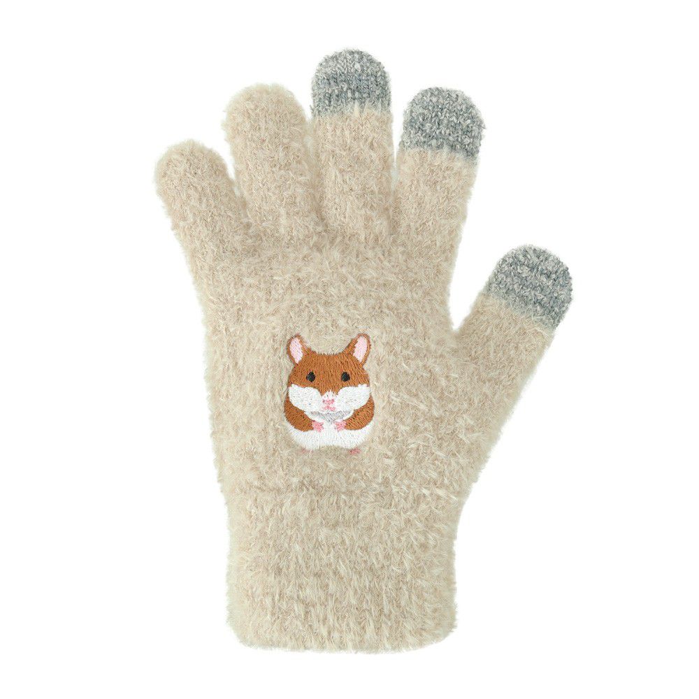 日本 TOMO - (大人)可觸控可愛動物毛絨保暖手套-倉鼠-杏