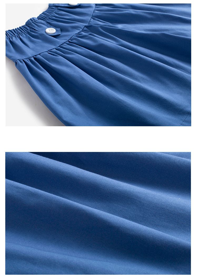 純棉腰鬆緊短褲-裝飾鈕扣-藍色