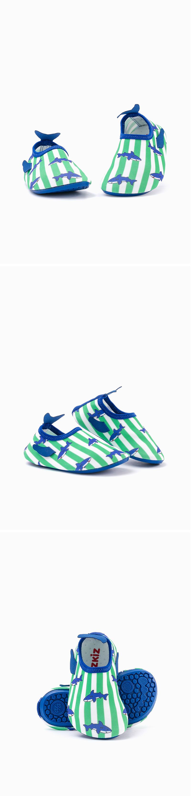 韓國 OZKIZ - 輕量/防滑兒童沙灘鞋/戲水鞋-條紋鯊魚