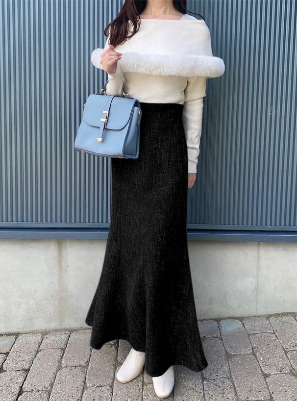 日本 GRL - 氣質小香風修身魚尾裙-淺灰藍