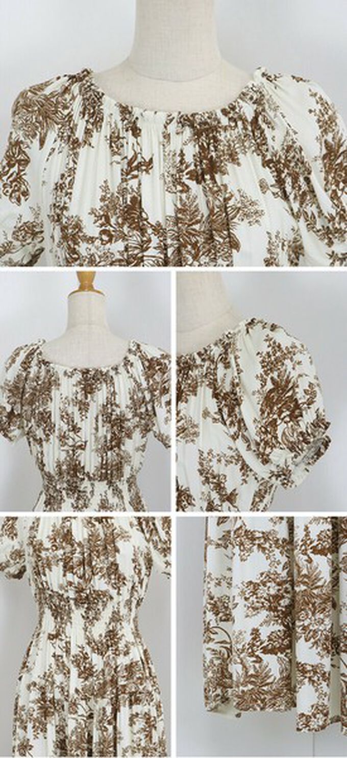 日本 BLUE EAST - 一字領2way露肩迷人短袖洋裝-素面-咖啡