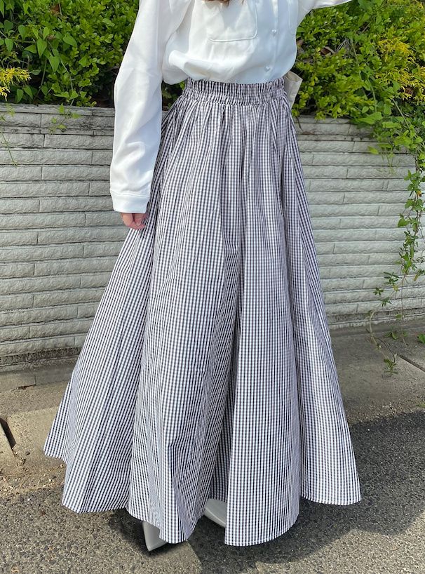 日本 GRL - 文藝少女飄逸格紋長裙-黑 (M)