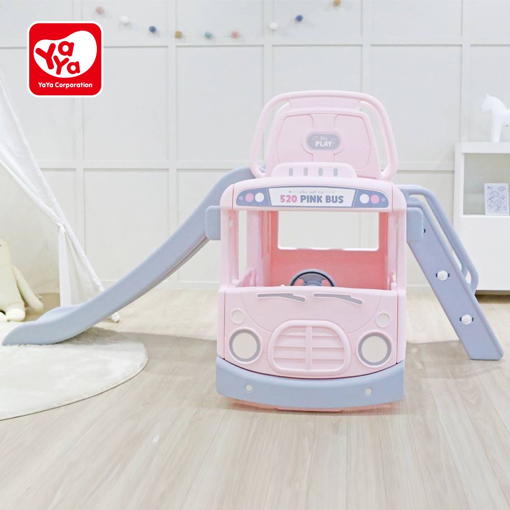 韓國 YAYA - 聲光3合1校車溜滑梯(櫻花粉) (200x115x105cm)