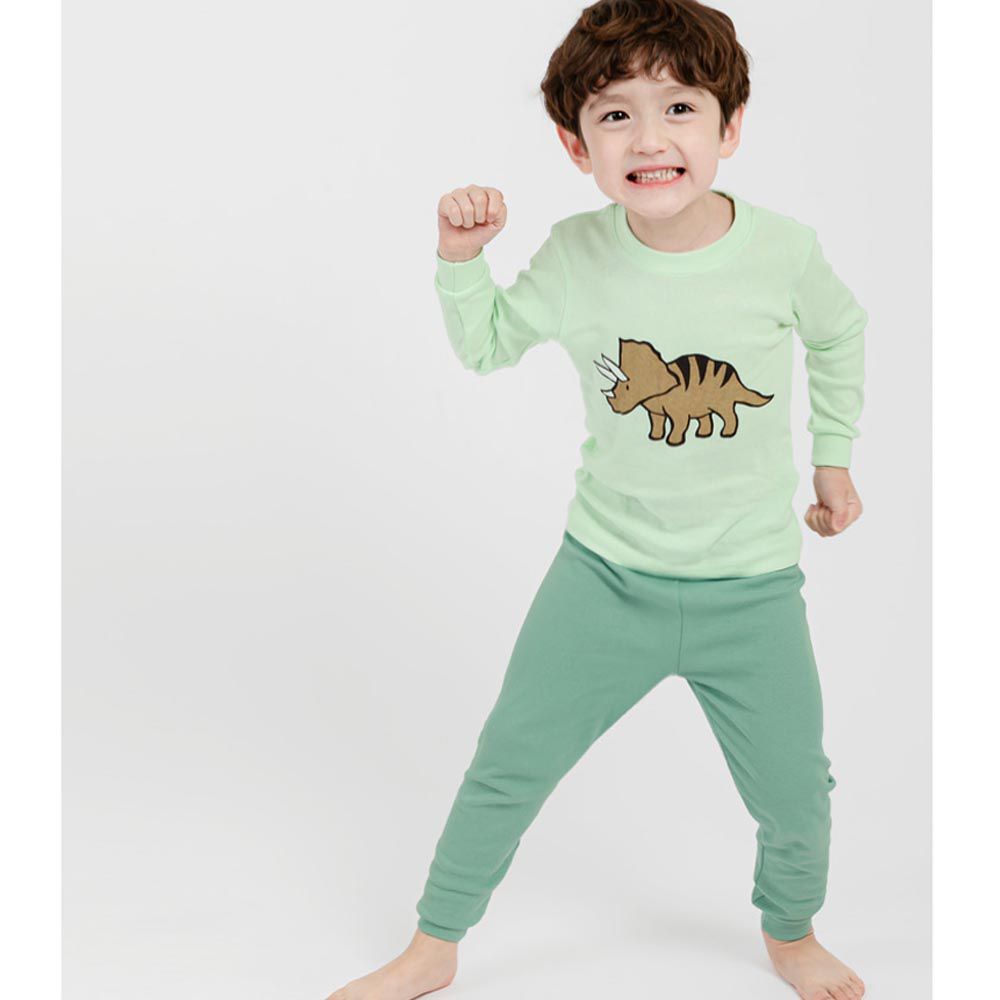 韓國 Mellisse - 韓製無螢光棉彈性保溫長袖家居服-塗鴉角龍