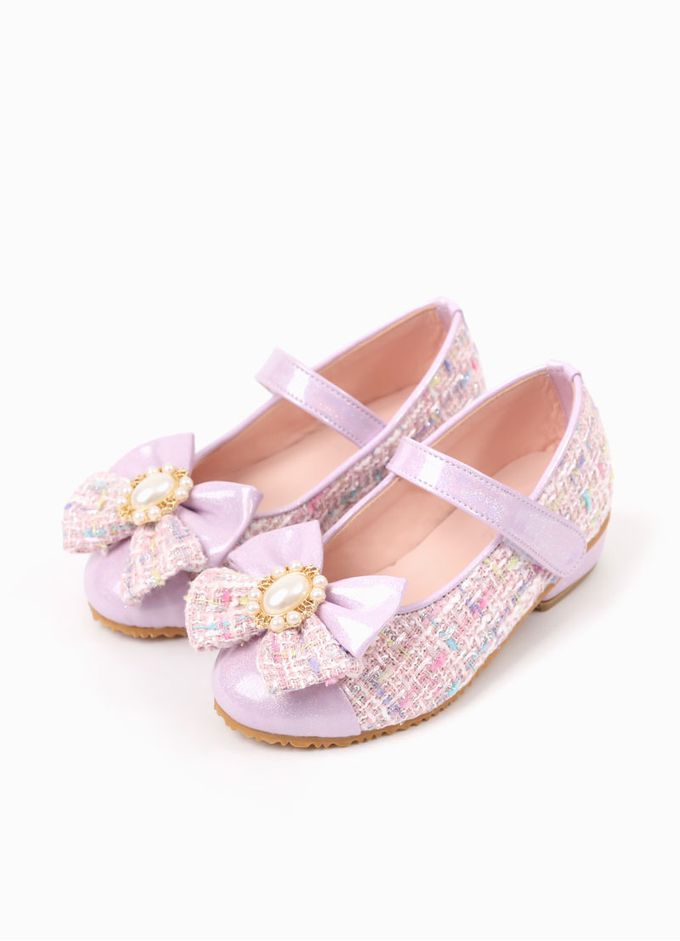 韓國 OZKIZ - 珍珠裝飾蝴蝶結皮鞋-淺紫