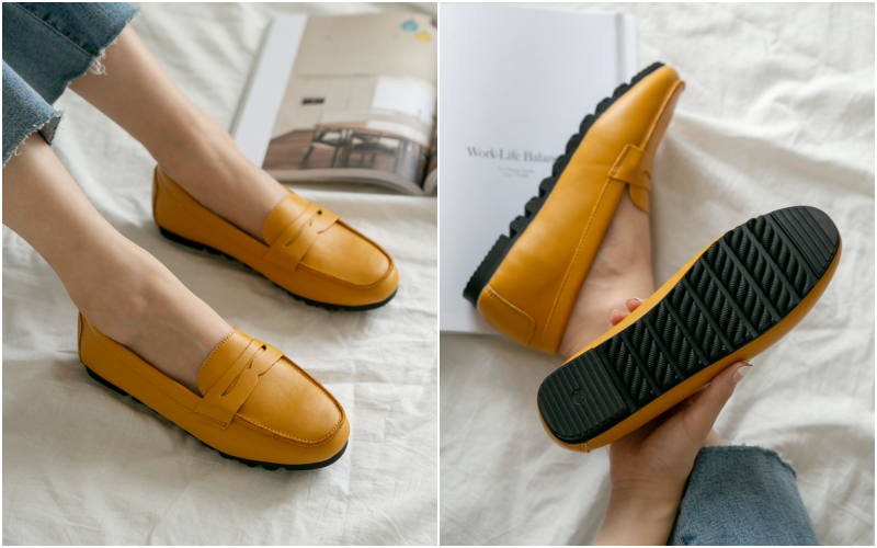 韓國 PINKELEPHANT - 真皮挖洞裝飾樂福鞋(3cm)-米杏