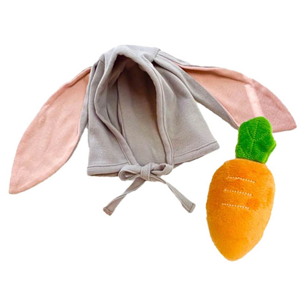 兔子造型帽&手搖鈴組-灰色 (頭圍42～48cm)