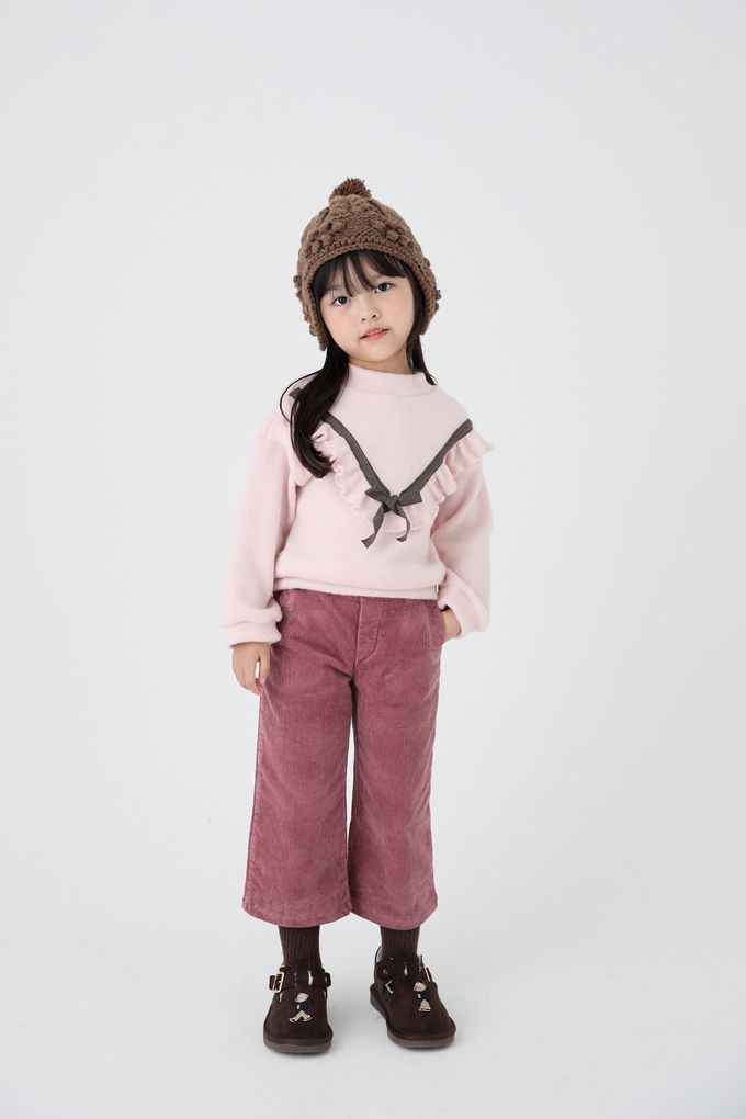 韓國 Coco Bang - 鬆緊腰燈芯絨直筒長褲-米白