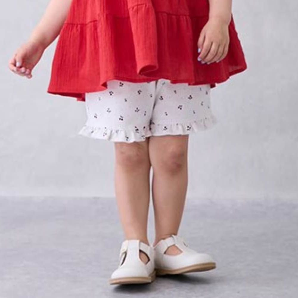 可愛荷葉邊短褲-滿版櫻桃-白