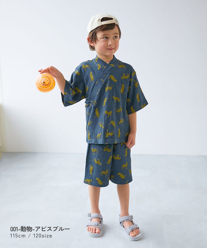 日本 devirock - 期間限定！夏日風情甚平套裝-花朵-黑