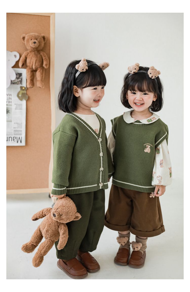 腰鬆緊五分百搭寬褲-熊熊-綠色