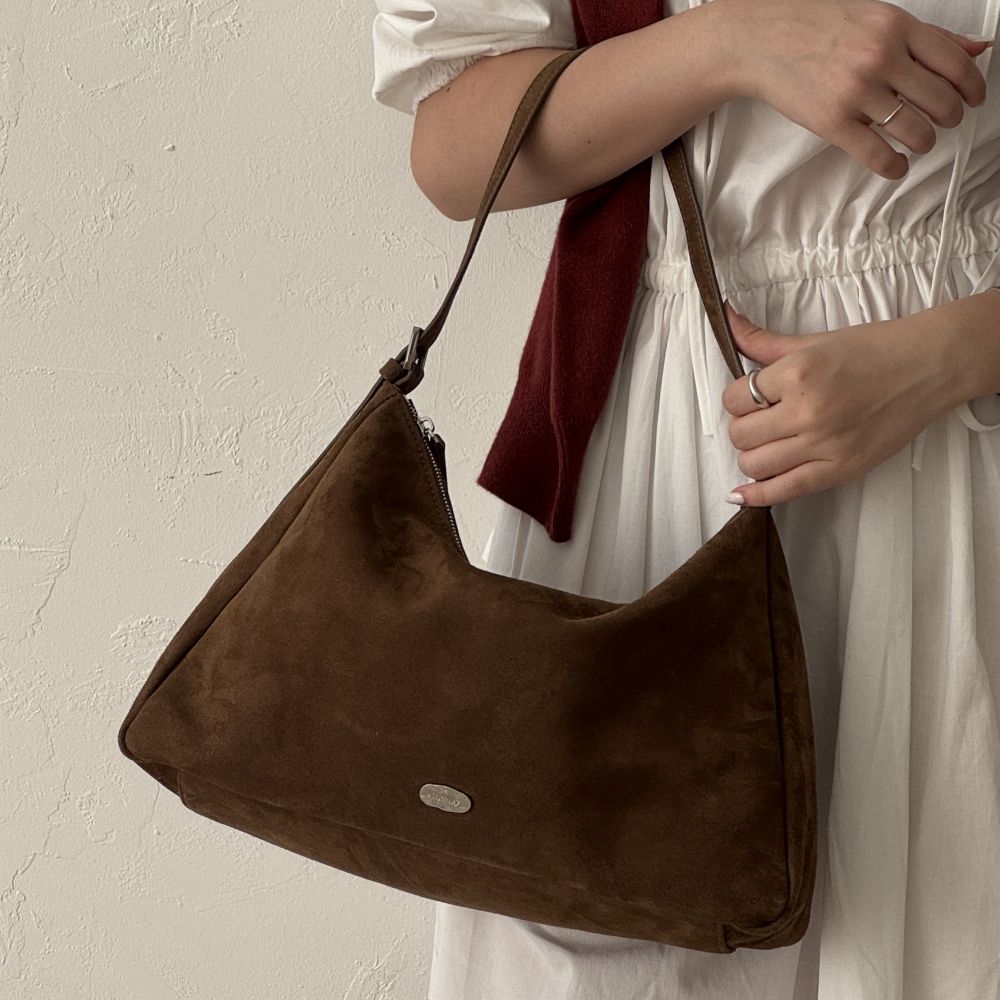 小眾設計 (附小拉鍊包)100%高級牛皮輕量耐裝肩背包-咖啡