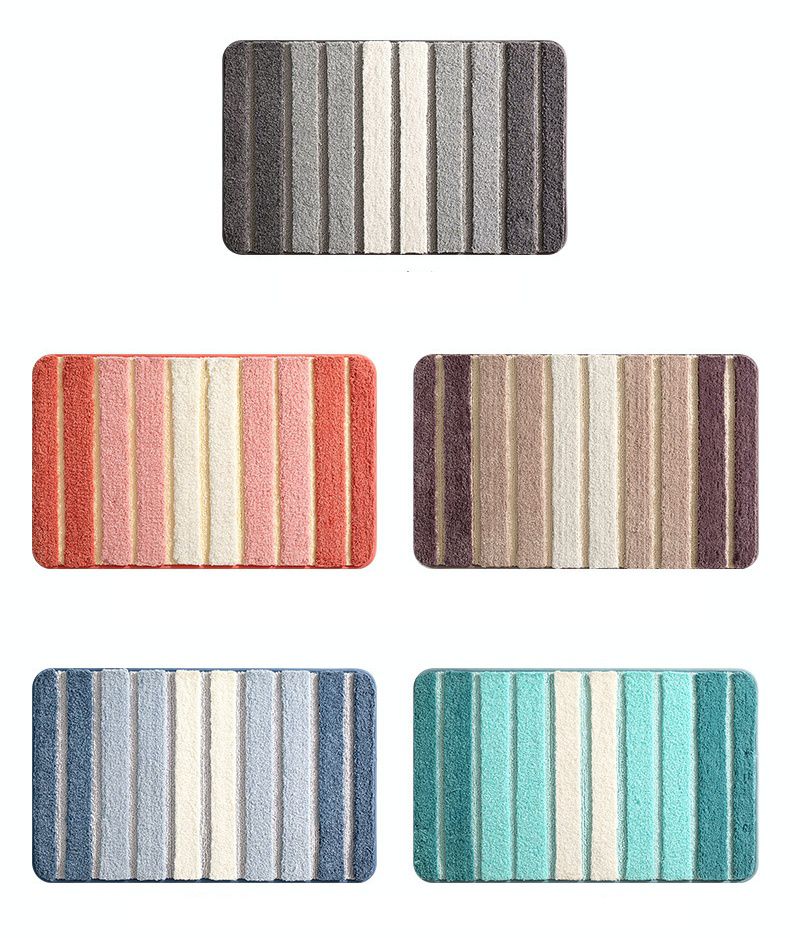 快速吸水植絨浴室腳踏墊-簡約條紋-灰色