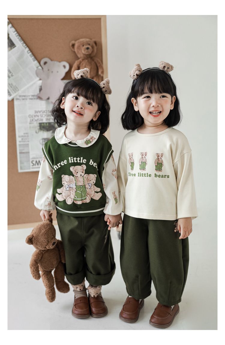 腰鬆緊五分百搭寬褲-熊熊-綠色