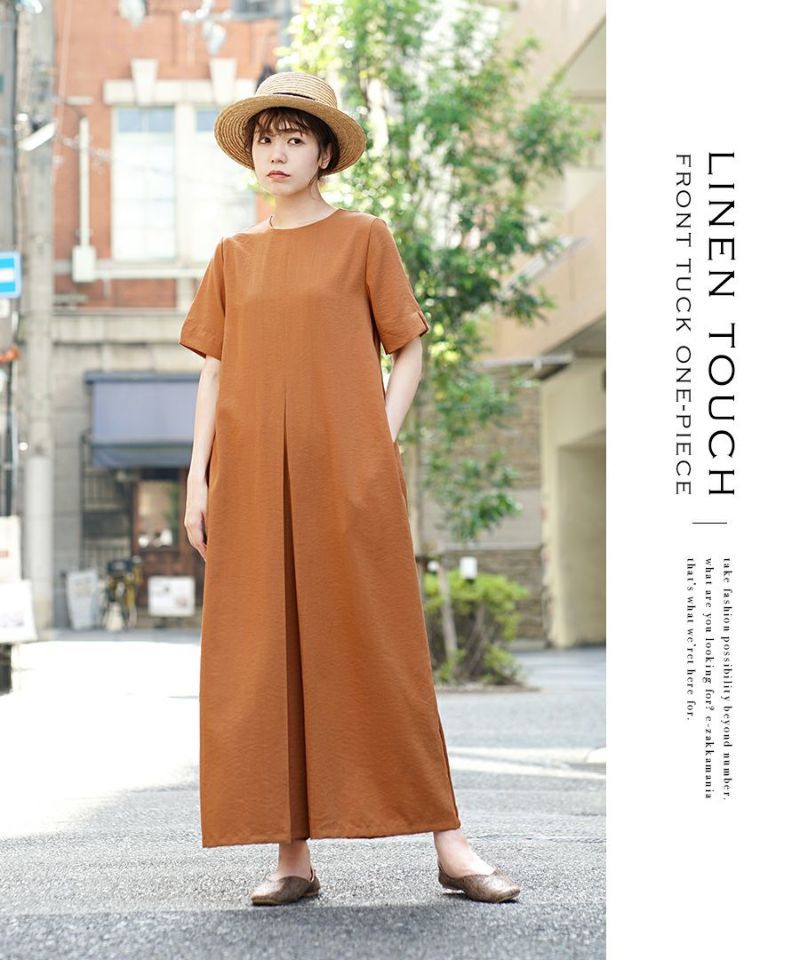 日本 zootie - 亞麻感俐落剪裁短袖洋裝-黑