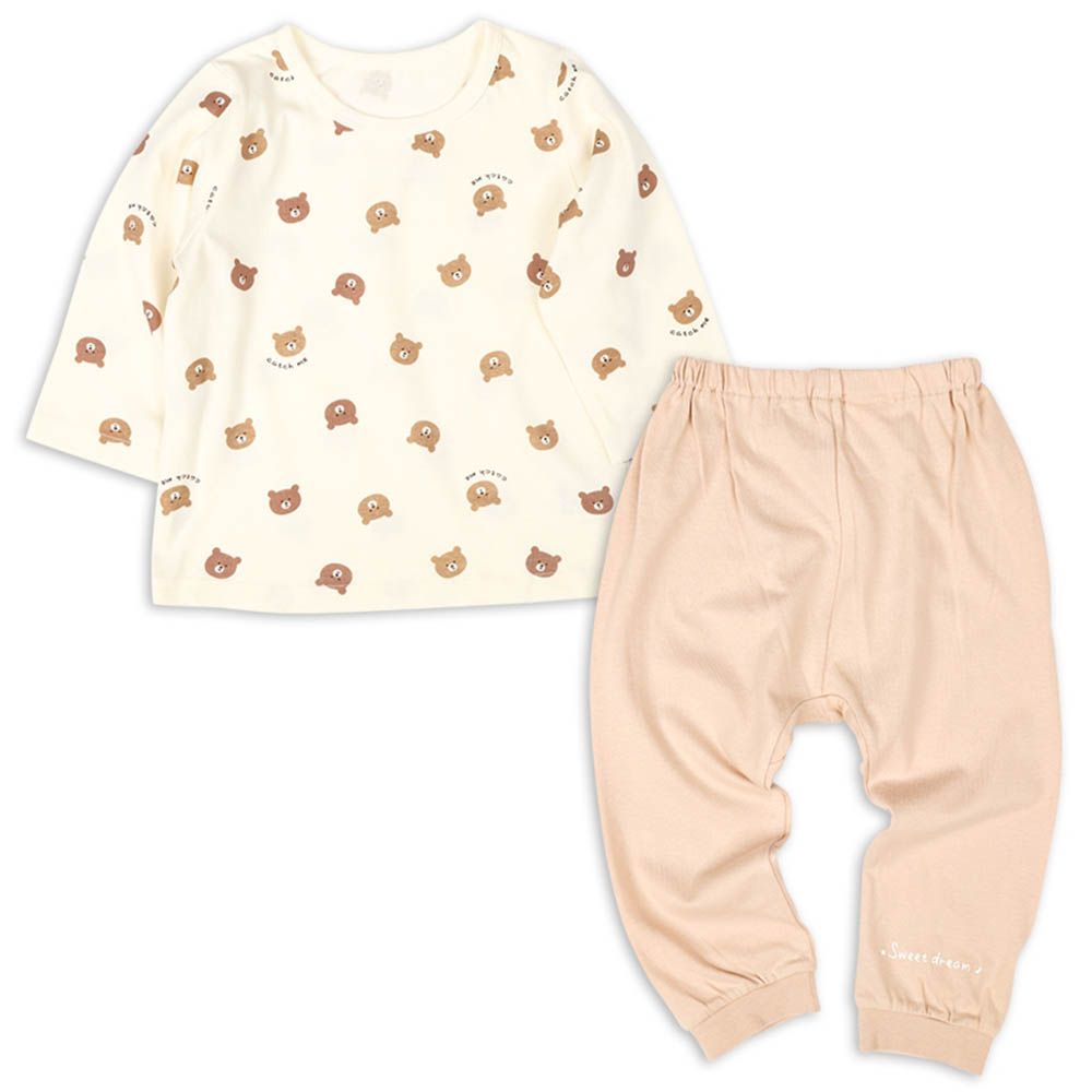 長袖家居服-小熊-淺卡其色