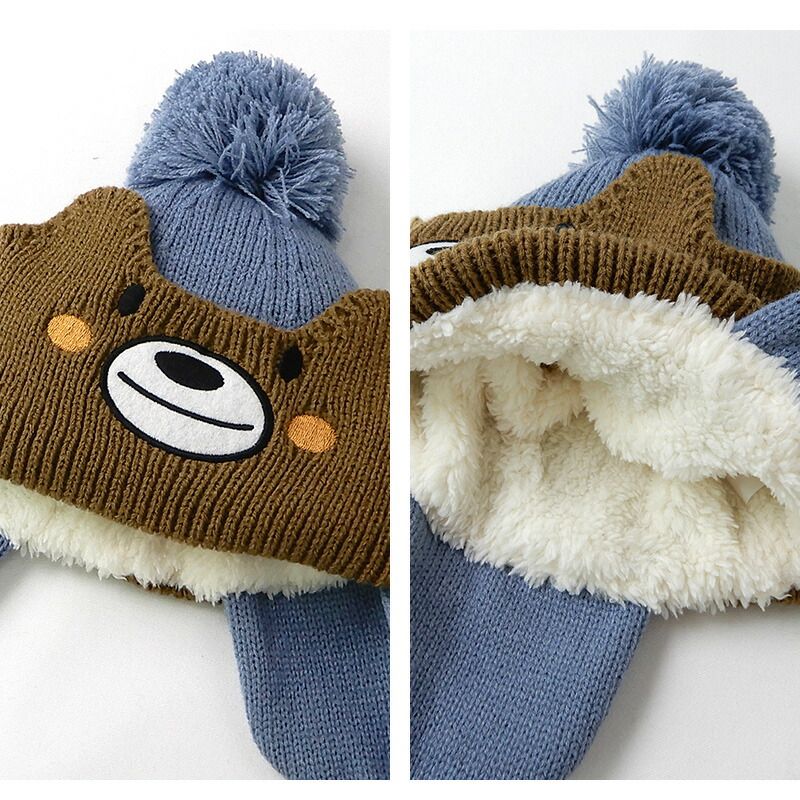 日本 ZOOLAND - 護耳羊羔絨保暖毛帽-條紋小狗-薄荷 (頭圍50-54cm)