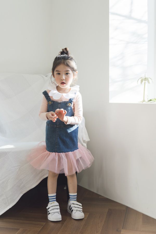 韓國 Blueberry - 拼接牛仔吊帶紗裙 5號[90-95cm]