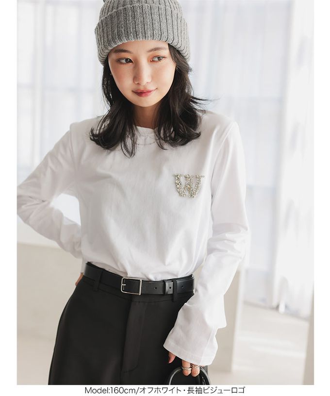 日本 Kobe Lettuce - 小奢華點綴長袖上衣-珍珠項鍊-白