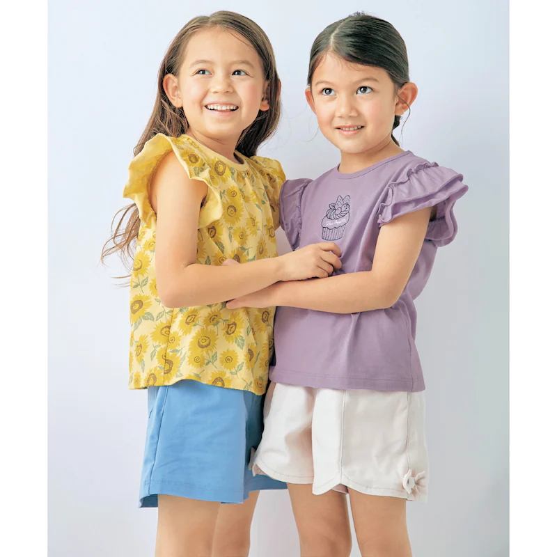 日本千趣會 - GITA 天竺棉荷葉飛飛袖刺繡短T-檸檬-黃