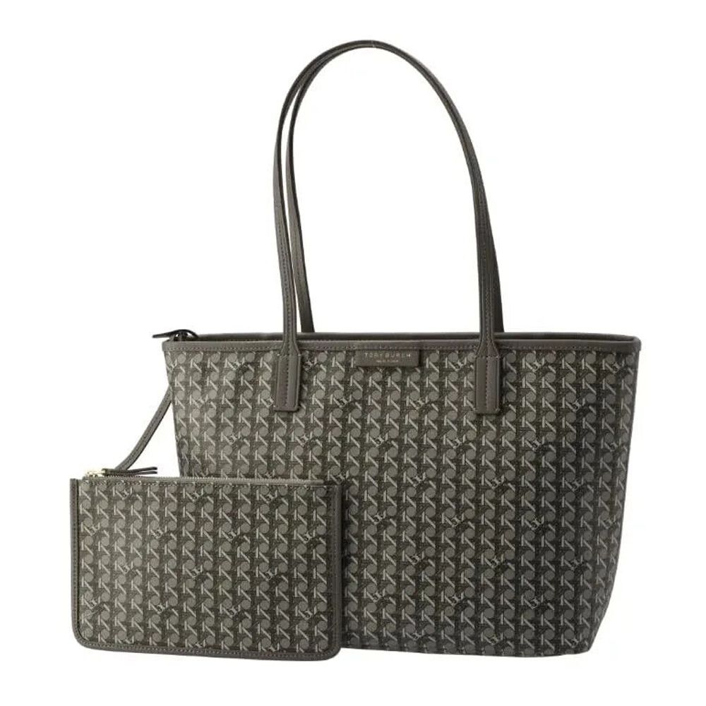 印花帆布子母托特包 (卡其灰)