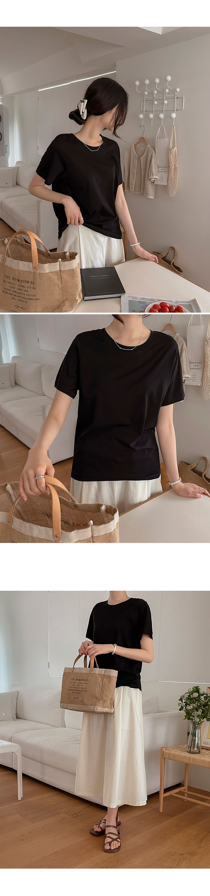 韓國女裝代購 - 好搭配微透圓領短袖上衣-白 (FREE)