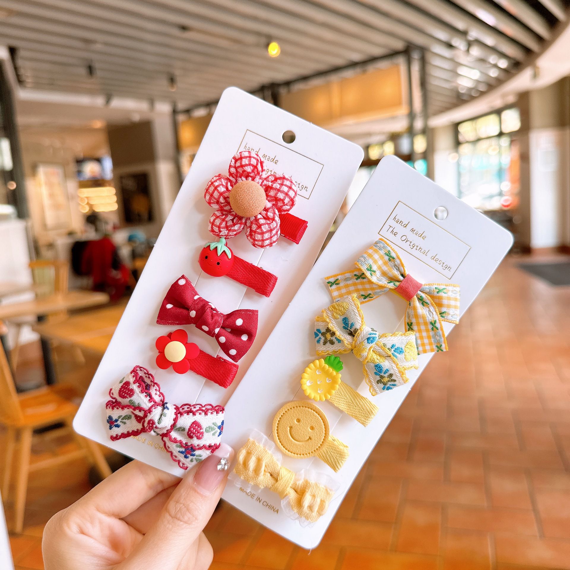 超萌不傷髮布藝髮夾(5入組)-女孩-咖啡色