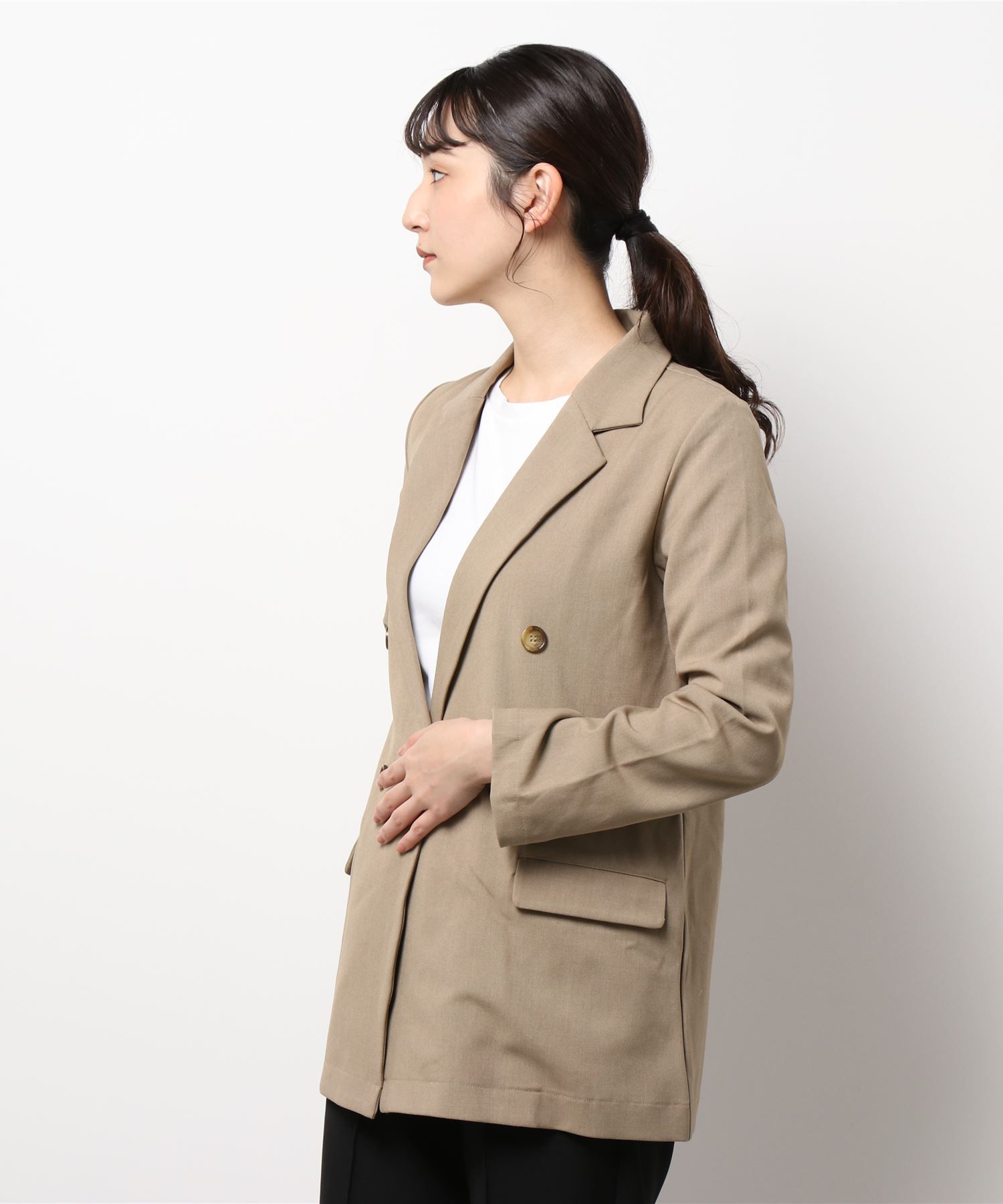 日本 Riche Glamour - 雙排釦西裝外套-深咖啡