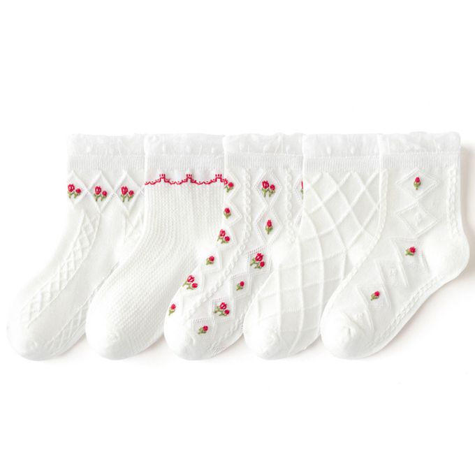 甜夢花園荷葉邊透氣短筒棉襪