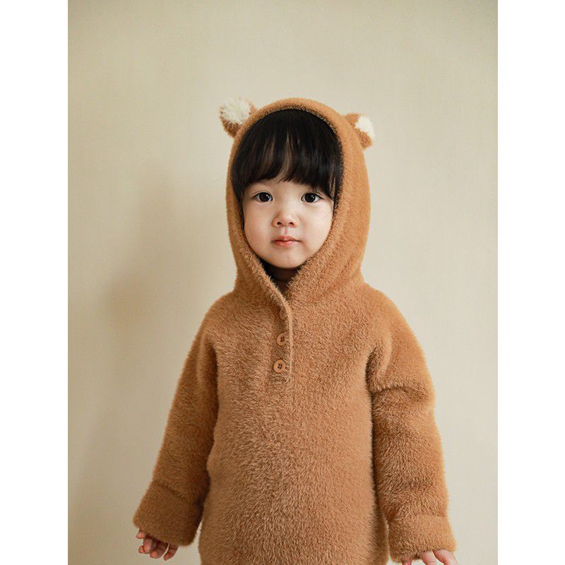 加厚連帽兒童造型上衣-熊耳朵-咖啡色