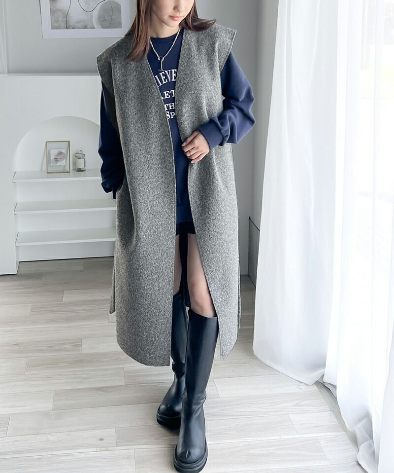 日本 Classical Elf - 前後2way短毛附綁帶背心洋裝-灰