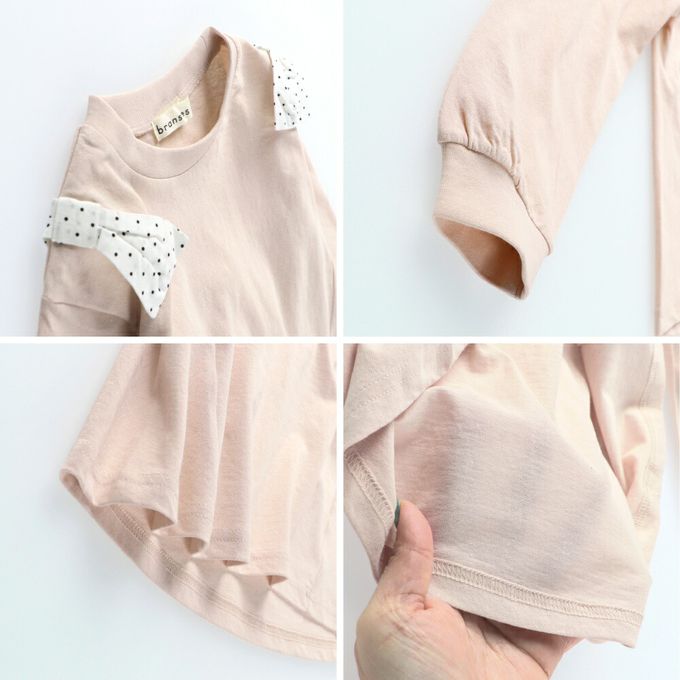 日本 BRANSHES - 可愛肩帶造型舒適長袖上衣-圓點蝴蝶結-米白