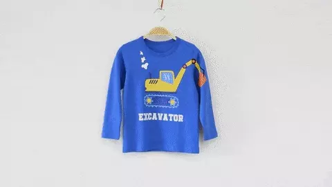 純棉長袖上衣-挖掘機-藍色