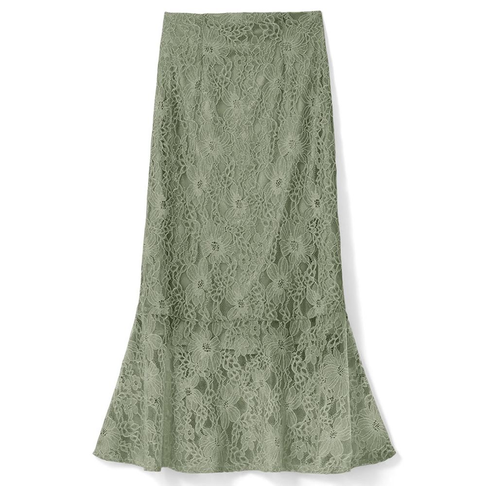 日本 GRL - 古典優雅蕾絲魚尾長裙-清新綠