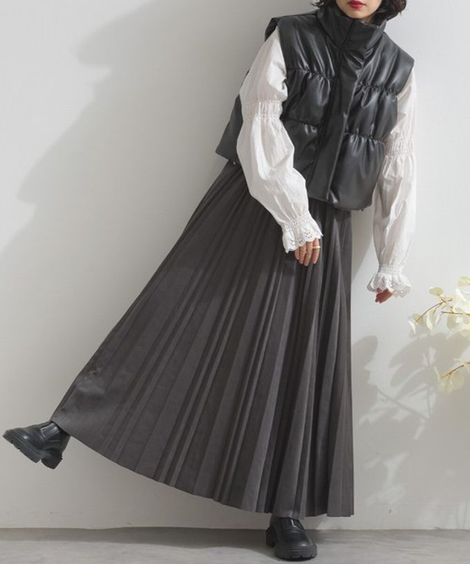 日本 ELENCARE DUE - 俐落低調麂皮百褶長裙-卡其棕