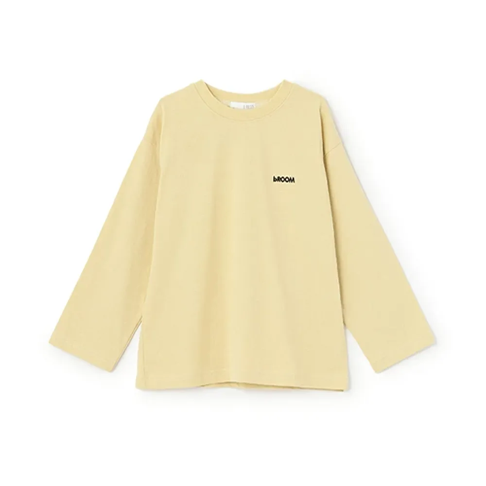 100%棉 簡約logo刺繡寬版長袖上衣-淺黃
