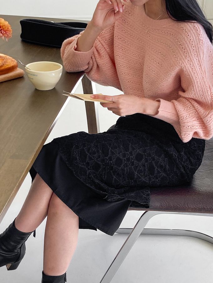 韓國女裝連線 - 溫柔編織紋路針織上衣-粉 (FREE)