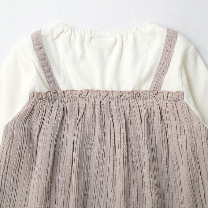 日本 ZOOLAND - 假二件典雅緹花長袖上衣-櫻桃刺繡-炭灰