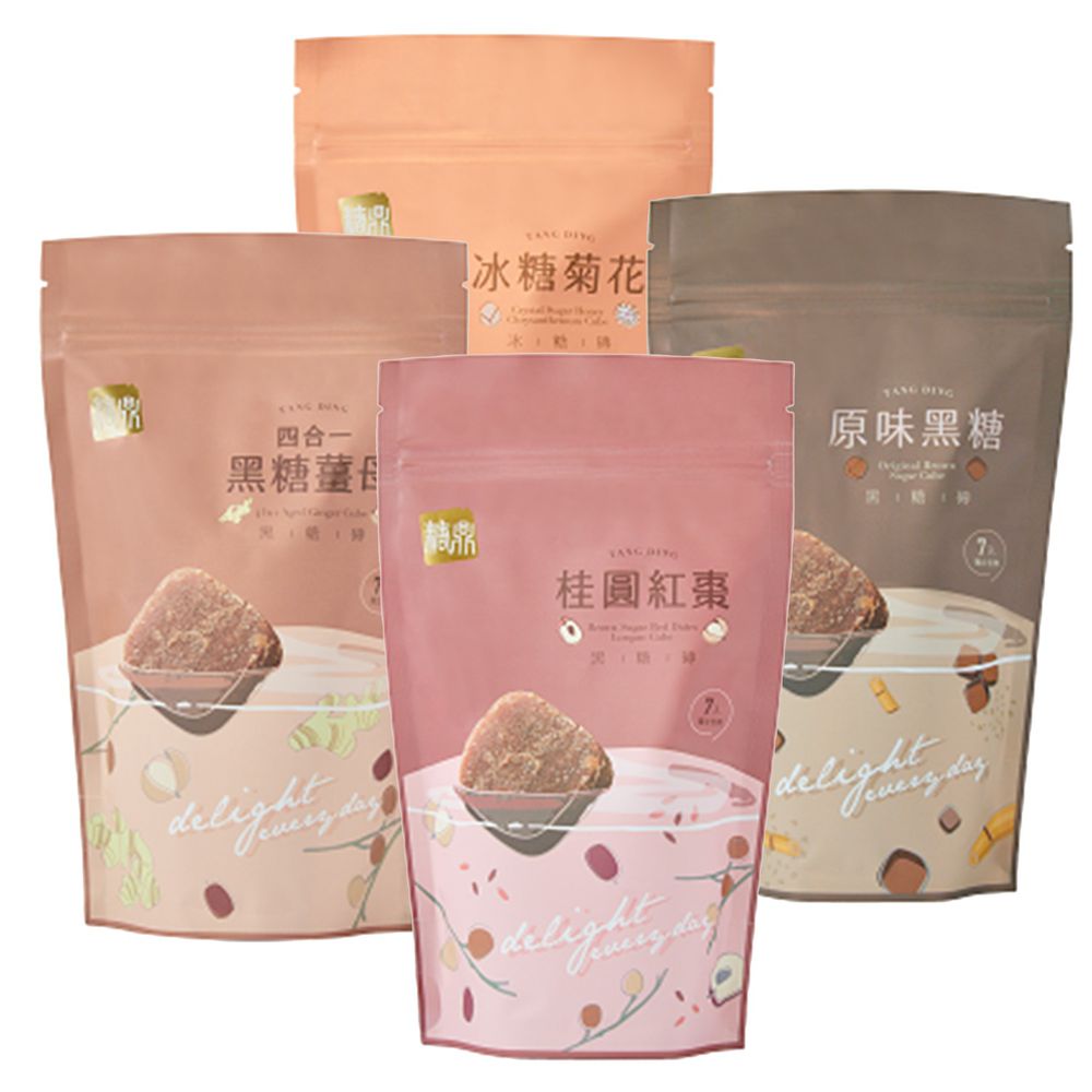 糖鼎黑糖磚 - 媽咪愛私藏組:桂圓紅棗(小)+四合一黑糖薑母(小)+原味黑糖(小)+冰糖菊花(小)-30g*7入/包*4