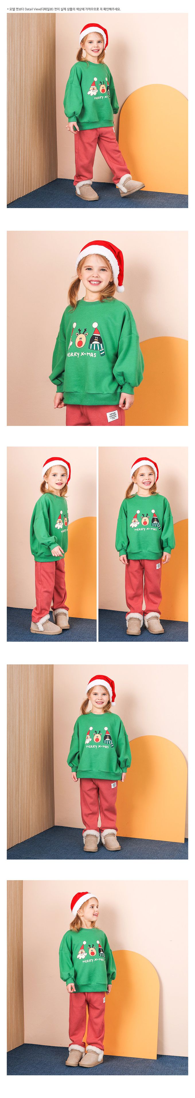 韓國 WALTON kids - (內磨毛)聖誕節可愛圖印長袖上衣-紅