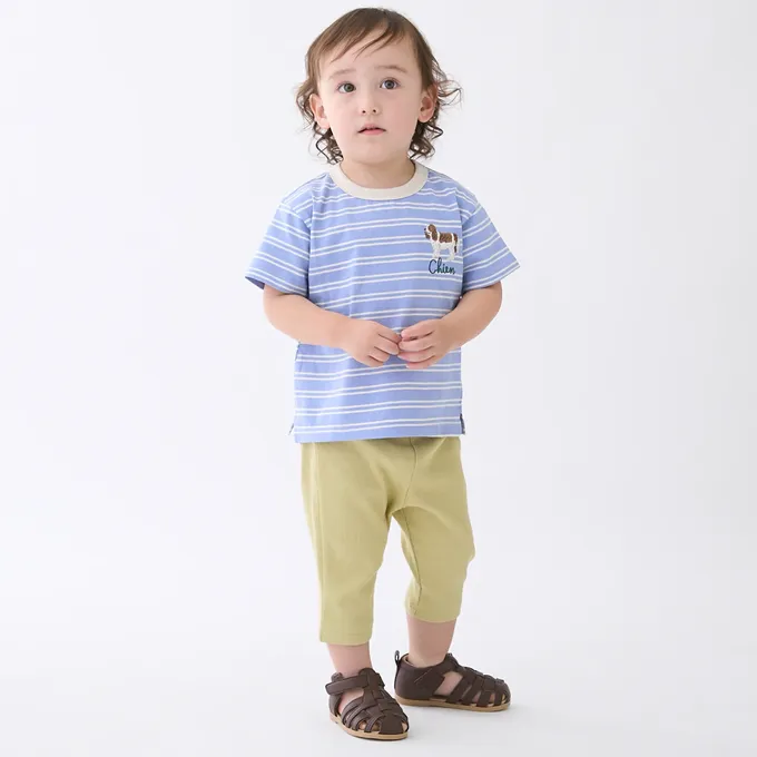 日本 petit main - 100%棉 可愛百搭短袖上衣-海灘風情-奶油黃