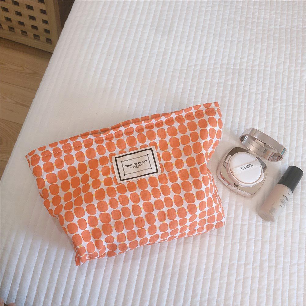 時尚幾何棉布小包/收納包-方形幾何-橘色 (27x18x5cm)