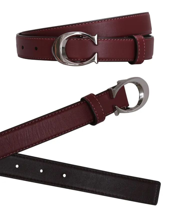 COACH - LOGO皮革窄版皮帶 (紅)