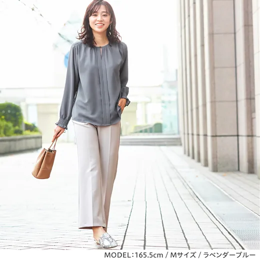 日本 BELLUNA - 前後2way雪紡長袖上衣-藍紫