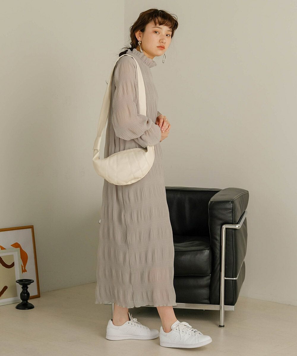 日本 Bab - 文藝木耳領層次雪紡洋裝-冰河灰